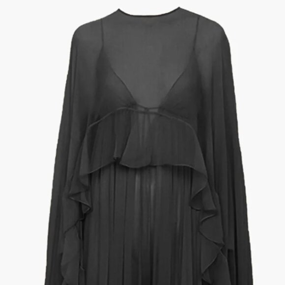 Chiffon Layered Maxi Dress With Cloak | Size Large | Black - Picture 1 of 16
